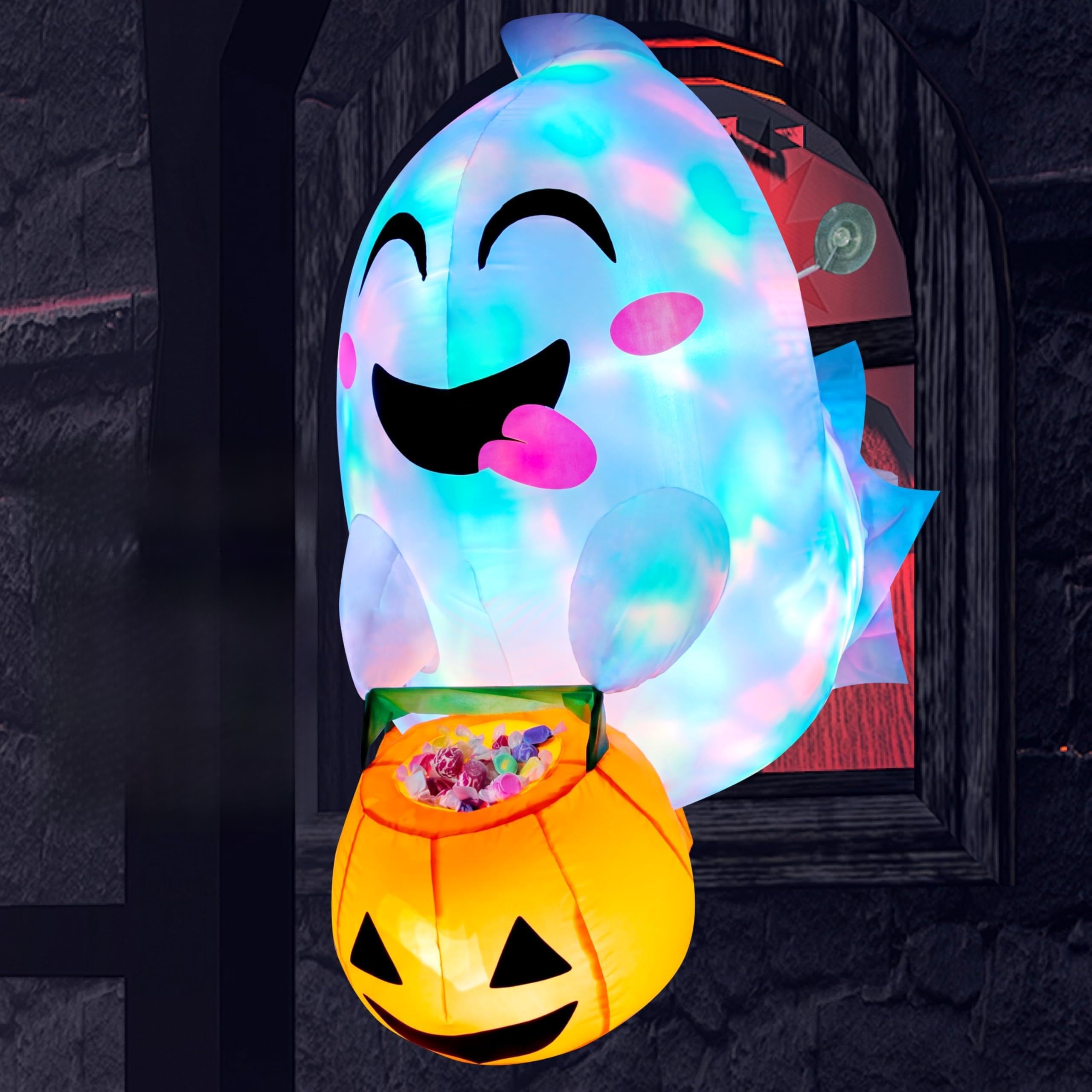 Joiedomi 4.5 ft Tall Halloween Inflatable Outdoor Decorations, Blow Up Halloween Yard Decorations Inflatable Window Ghost Decor, Blow Up Ghost with Candy Basket for Window Decor