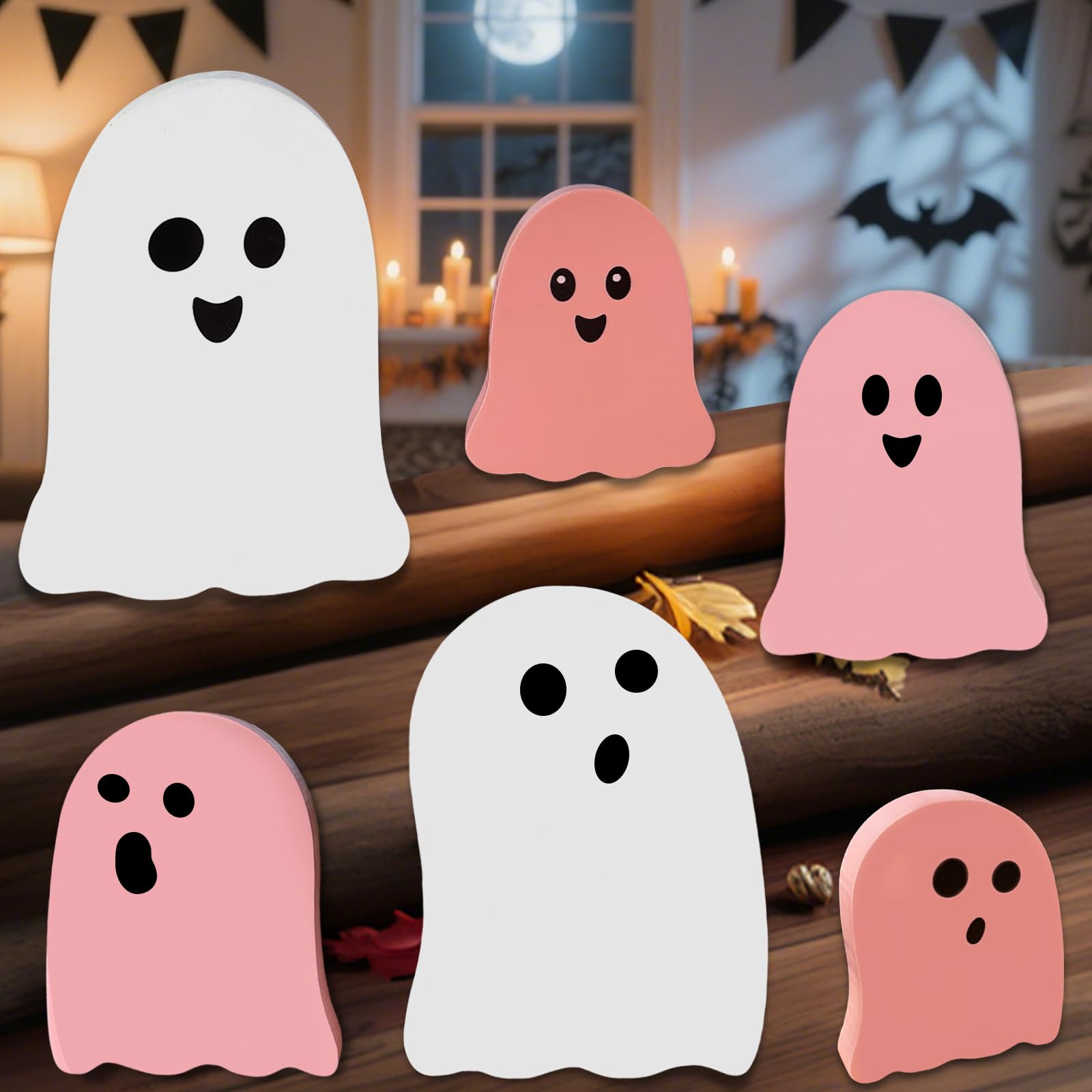 Halloween Wooden Decorations - Cute Ghost Decor Indoor Table Home Office