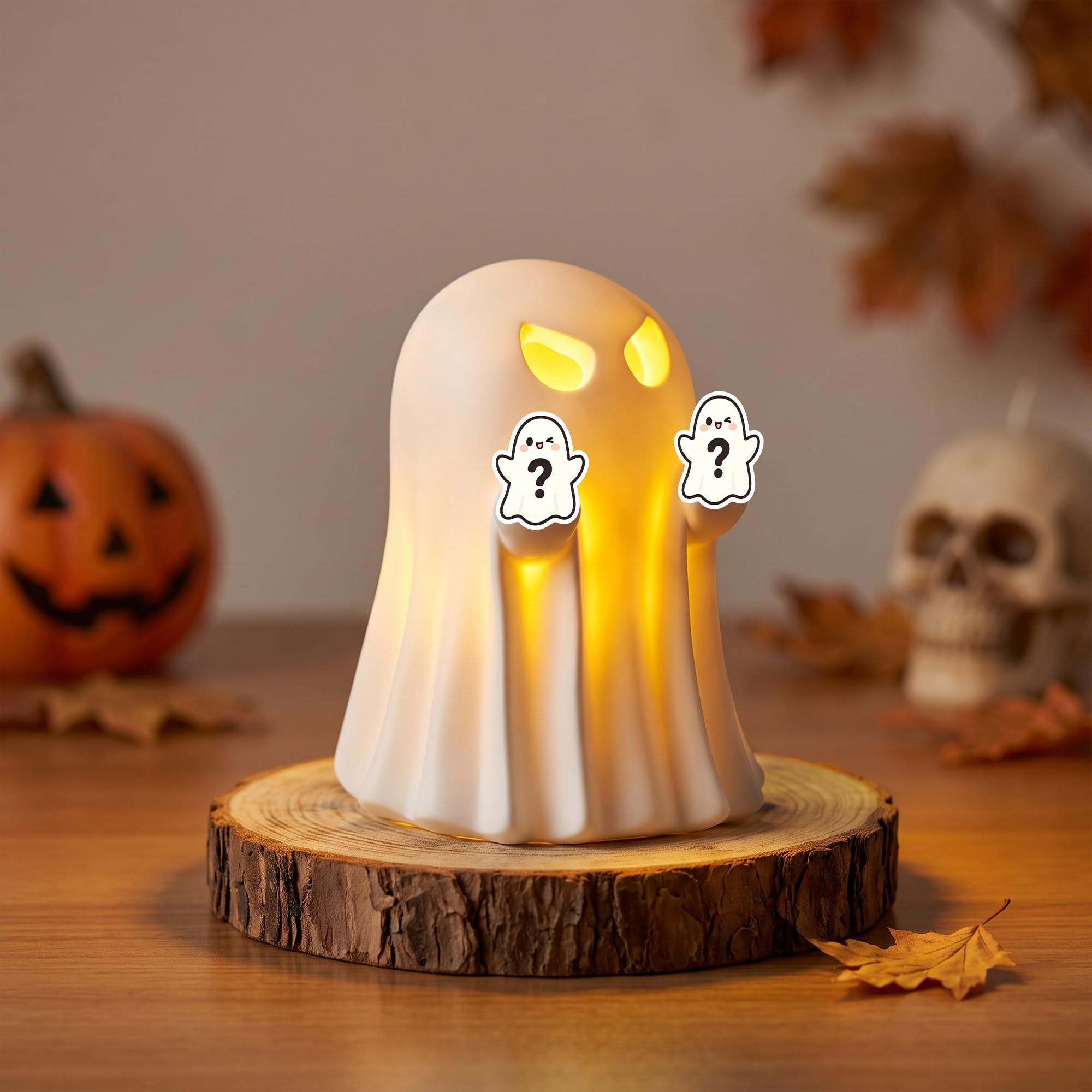 Halloween Ghost Figurine Decor, 3.4-Inch Resin Light Up Ghost