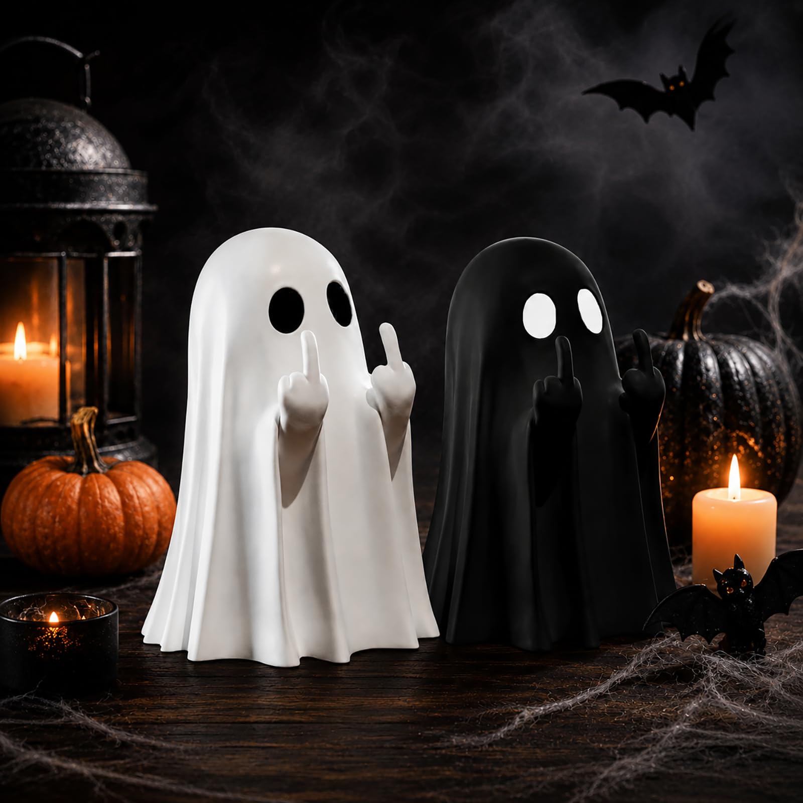 Halloween Ghost Figurine Cute Spooky Ghost Statue Indoor Decorations Farmhouse Tiered Tray Decor for Home, Desk, Party Decor