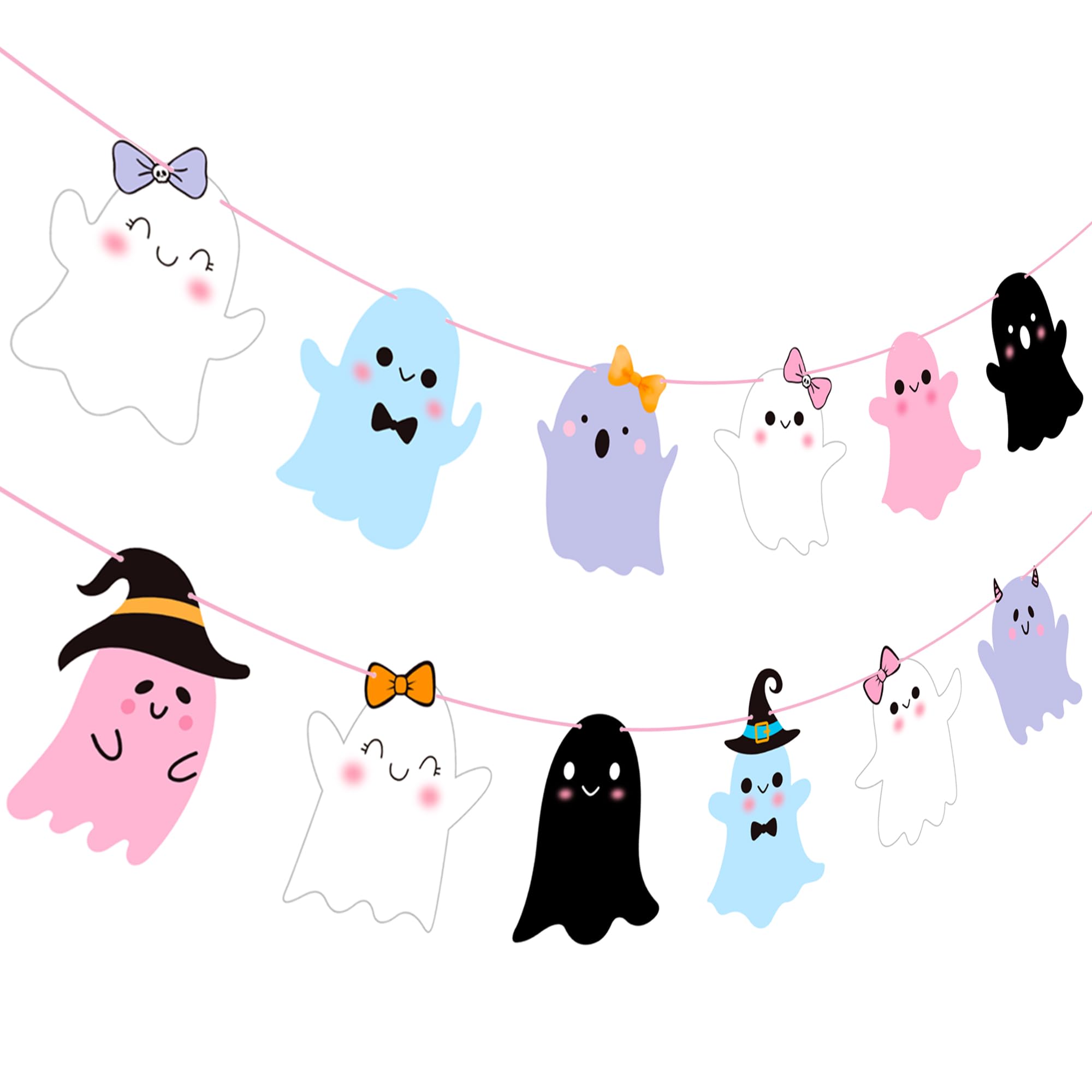 Halloween Ghost Banner 2PCS Halloween Party Decorations Soft Color Ghost Cutout Banners Double Sided Ghost Little Boo Baby Shower Decor for Kids Birthday Party Supplies