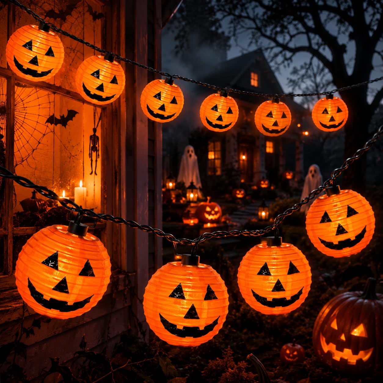 Abeja Halloween Pumpkin Lantern String Lights, 8.5Ft Jack O Lanterns Pumpkin String Lights with10 Orange Pumpkin Lanterns, Outdoor Holiday Lantern Lights for Halloween Party Patio Indoor Outdoor