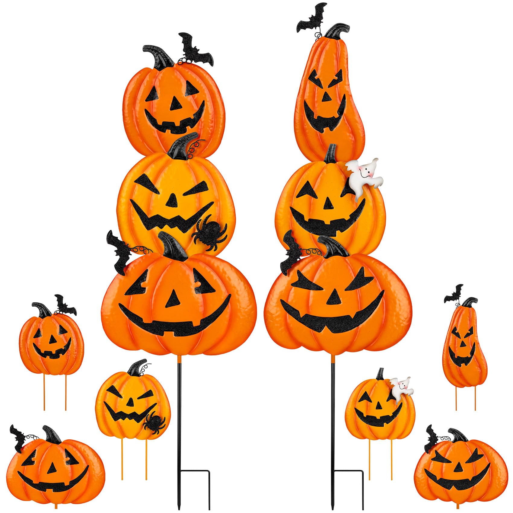 2 Pack Halloween Garden Stakes - Stacked Metal Pumpkins Jack-o-Lantern Lawn Decor, Scary Metal Yard Signs Stake Outdoor Decorative Pumpkin Home Lawn Pathway Decor