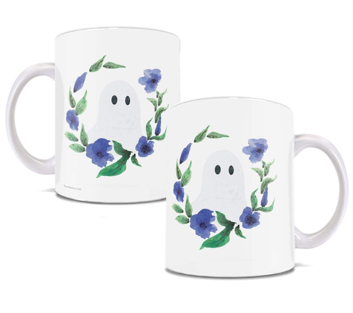 Trend Setters Halloween Floral Ghost Cute Funny 11 oz Ceramic Coffee Mug