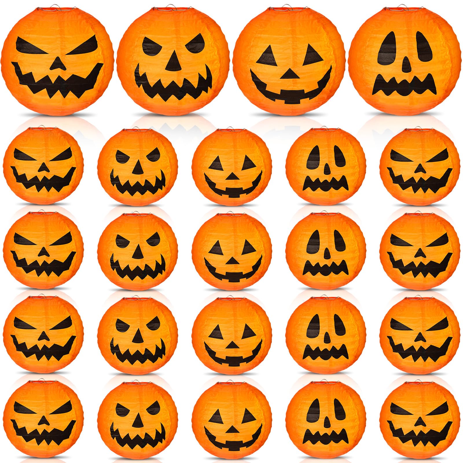 Retisee 24 Pcs Halloween Paper Lanterns Jack O Lantern 12 Inch,Pumpkin