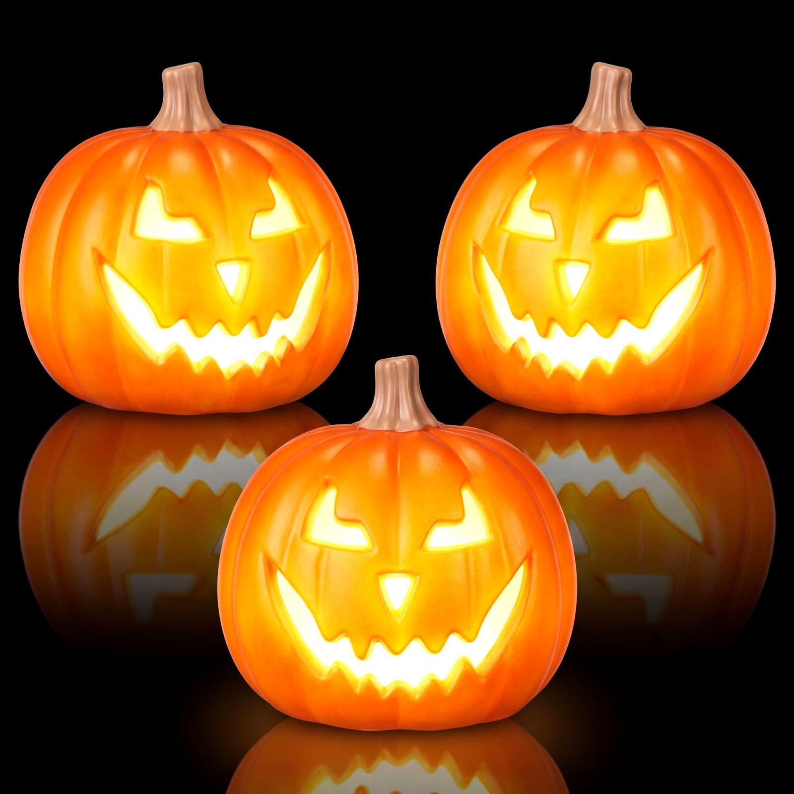 3 Pcs Halloween LED Pumpkin Jack O Lantern, 4.9X 4.3 x 5, Large