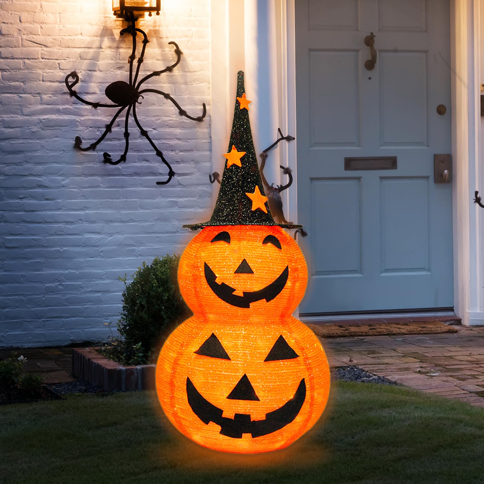Cute Halloween Collapsible Pumpkin Decorations, 3ft Light Up Pumpkins for Decorating, Jack O Lantern Lights for Outdoor Indoor, Outside Halloween Yard Decorations
