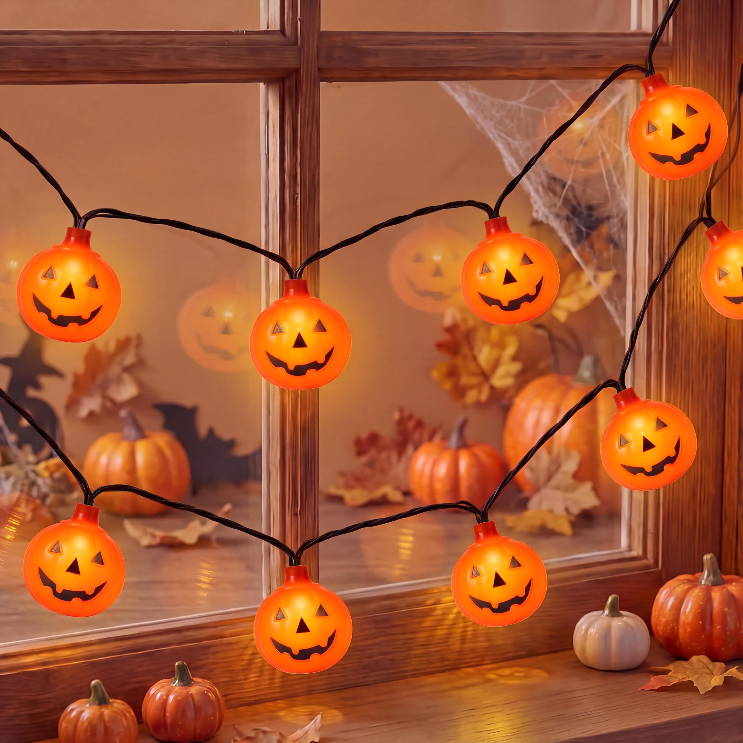 GOOTHY Halloween Pumpkin String Lights, 8.5Ft Outdoor Halloween Decorations Lights with 10 Jack-O-Lantern Lights, Hanging Pumpkin String Lights UL Listed for Party Patio Garden Window Decor