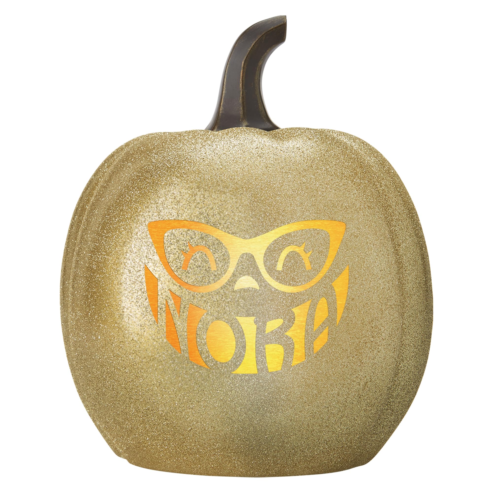 Let's Make Memories Personalized Jack o Lantern Halloween Pumpkin Decor Outdoor- Light Up Indoor/Outdoor Halloween Decorations - Trunk or Treat - Custom Name - Large - Gold Glitter - Lashes w/Glasses