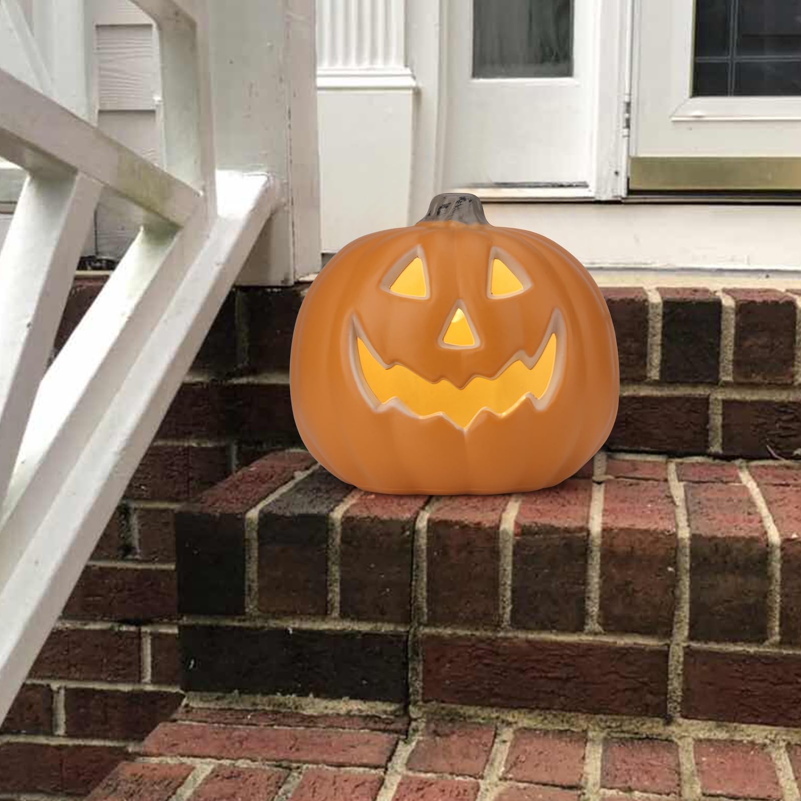 9" Jack-o'-Lantern - Halloween Light Up Pumpkin Lantern with ETL Certified Cord and 2 Safety Fuse - Indoor Outdoor JackoLantern Decoration for Halloween Party Home Décor - Round Lightened Pumpkin