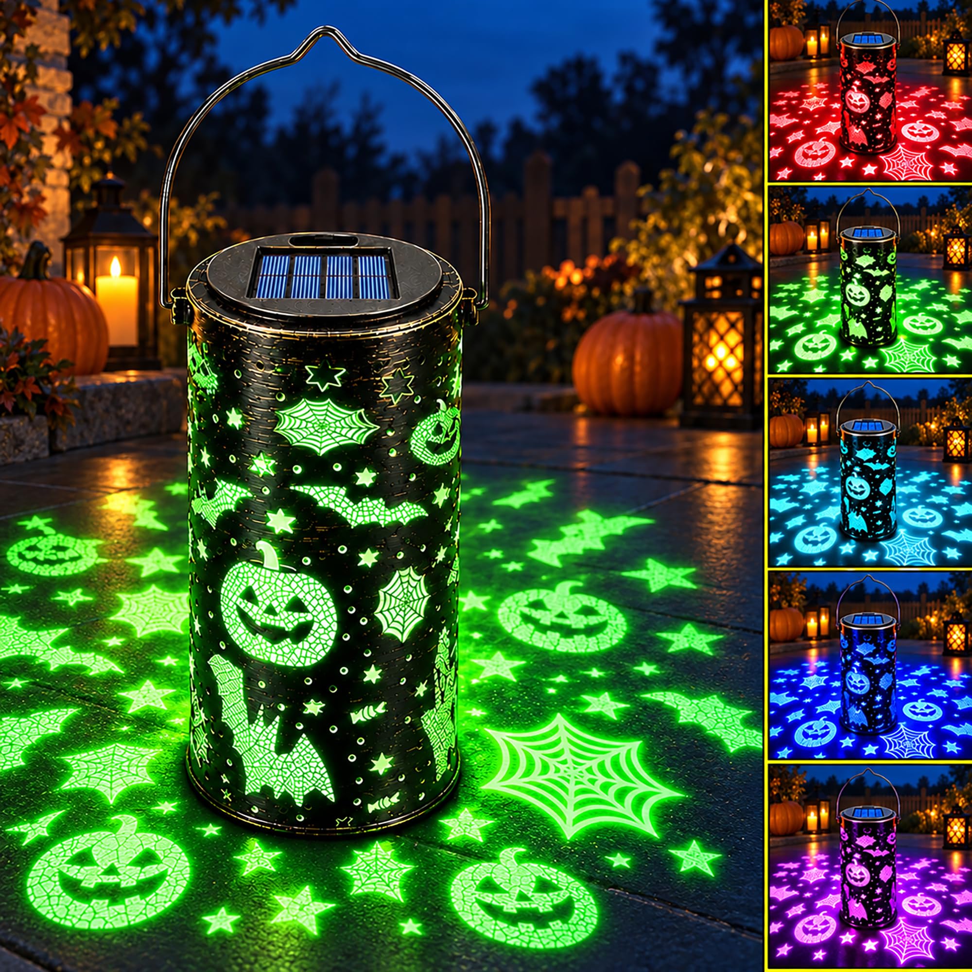 Halloween Pumpkin Lantern, Color Changing Solar Lanterns Outdoor Waterproof