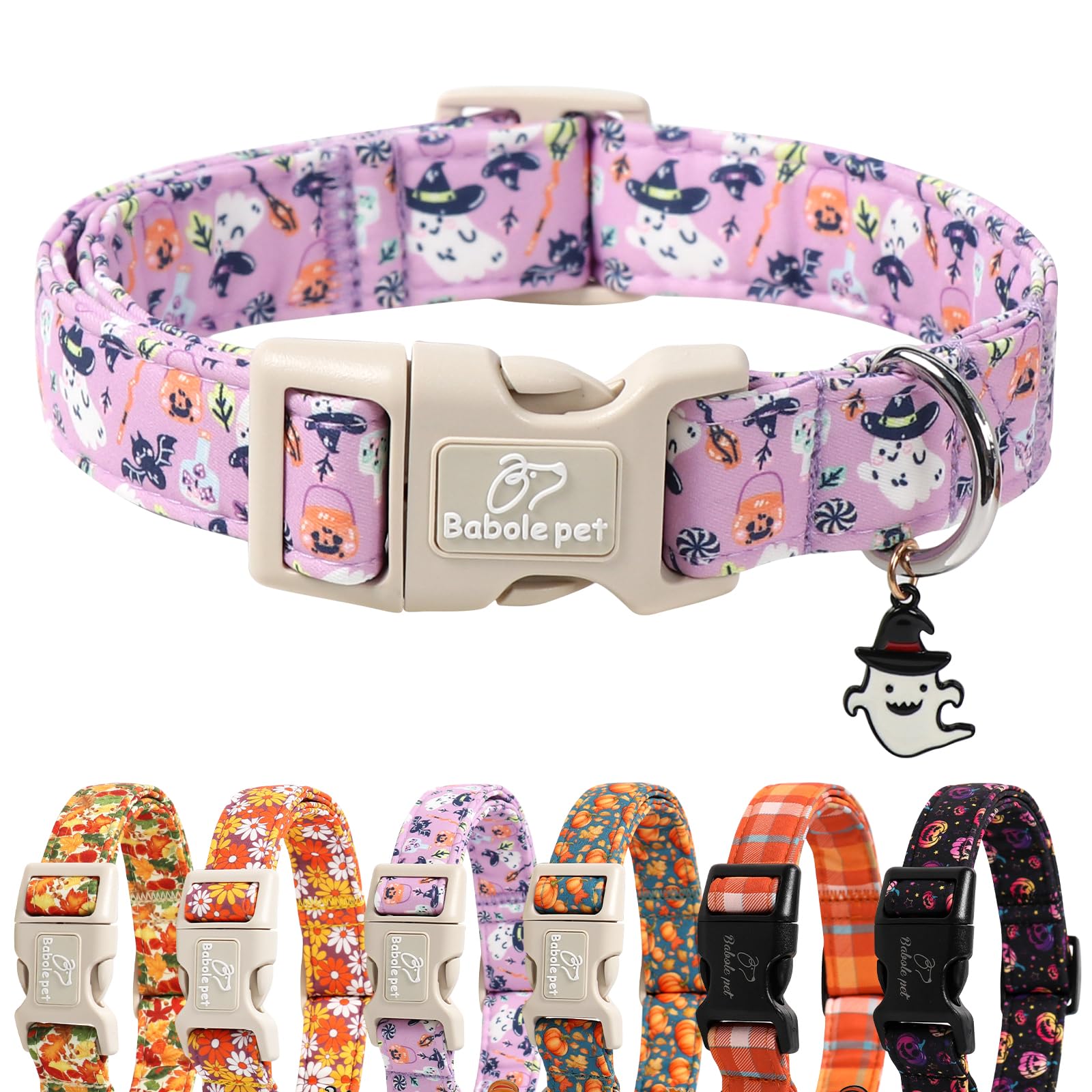 Halloween Dog Collar Cute Wizard Ghost Puppy Collar - Light Comfortable Adjustable Pet Collars for Small Medium Large Girl Boy Dogs M