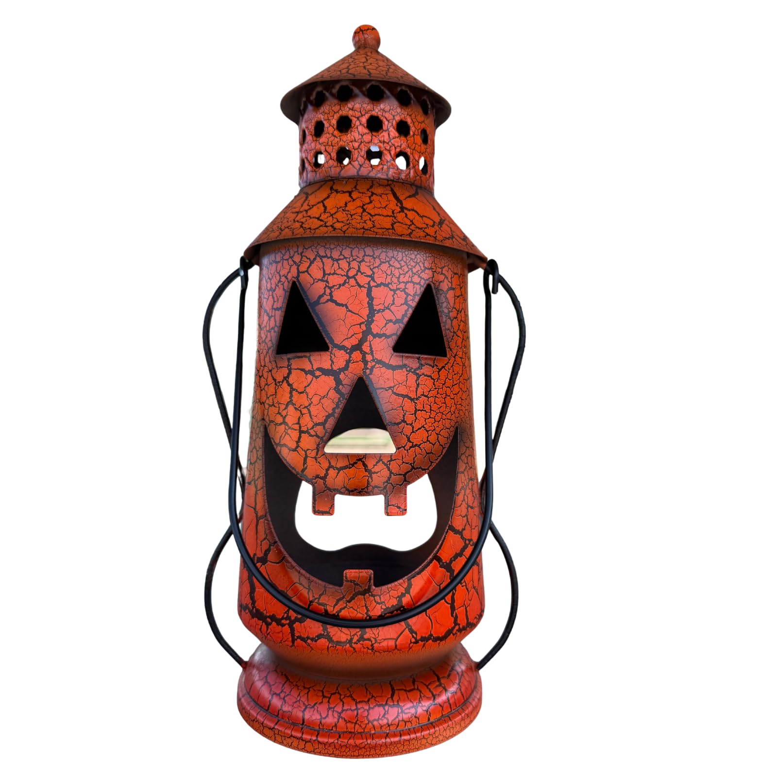 Clovers Garden Halloween Pumpkin Rustic Lantern with Handle 11.5" Tall