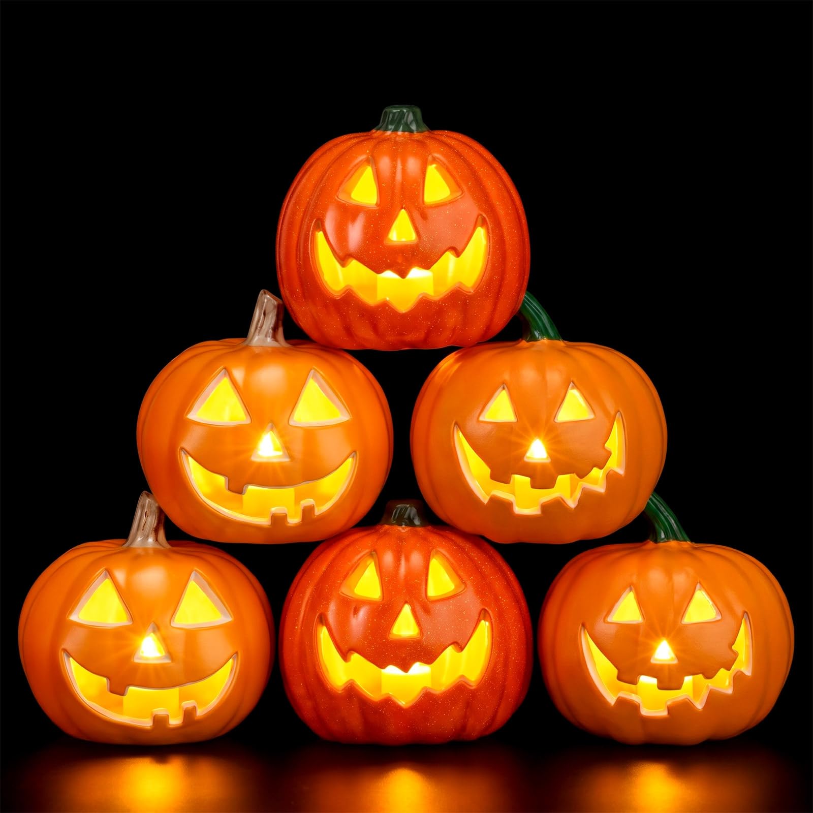 Rossesay 6 Pack Halloween LED Pumpkin Jack-O Lanterns, Classic Style