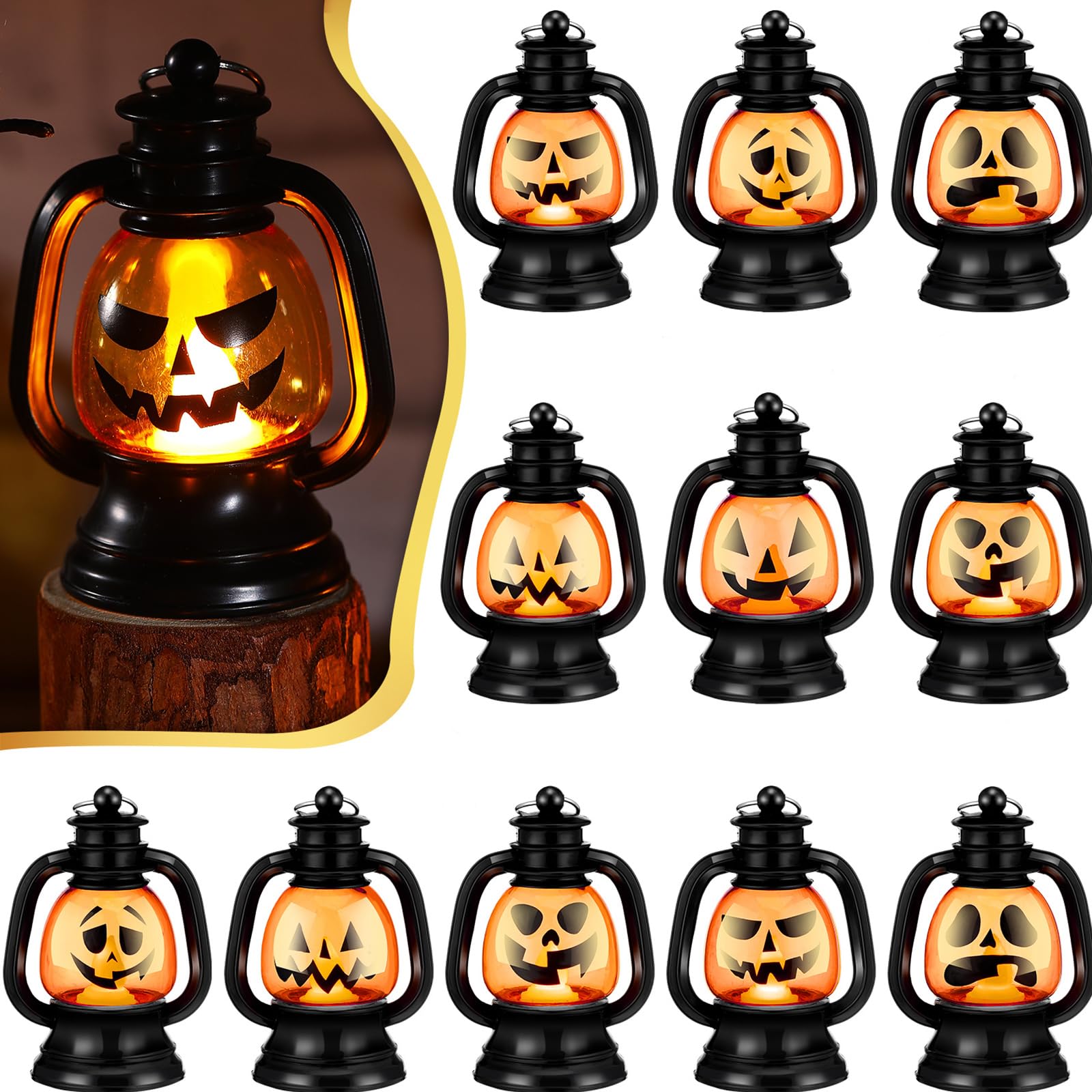 ROCEEI 12 Pcs Halloween Mini Pumpkin Lantern 3.54" Jack O Lantern