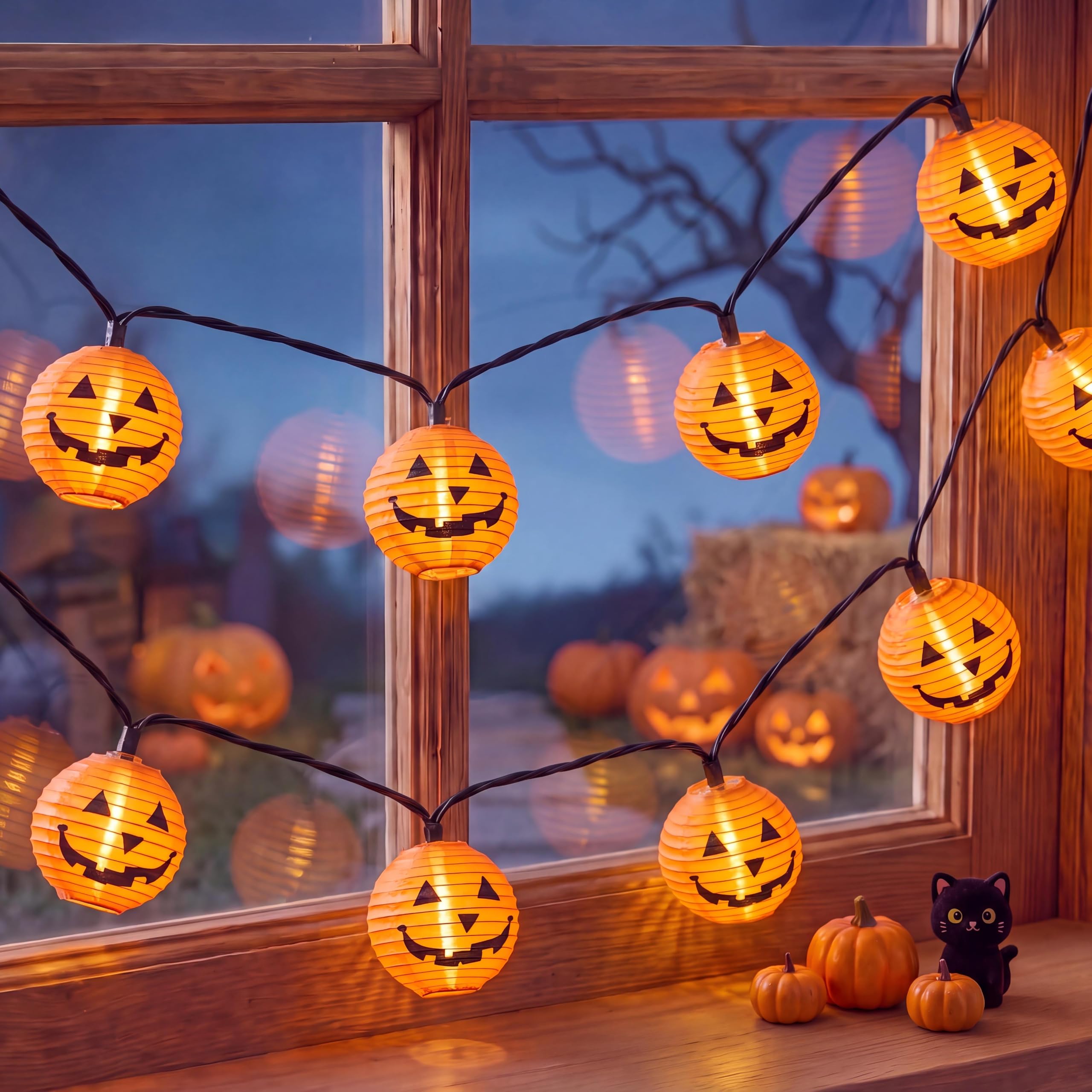 Halloween Pumpkin Lantern Lights Outdoor, 8.5Ft Plug in Orange Halloween Decorations String Light with 10 LED Jack O’ Lantern Lights, Hanging Fairy Lights Waterproof for Yard Party Patio Garden Window