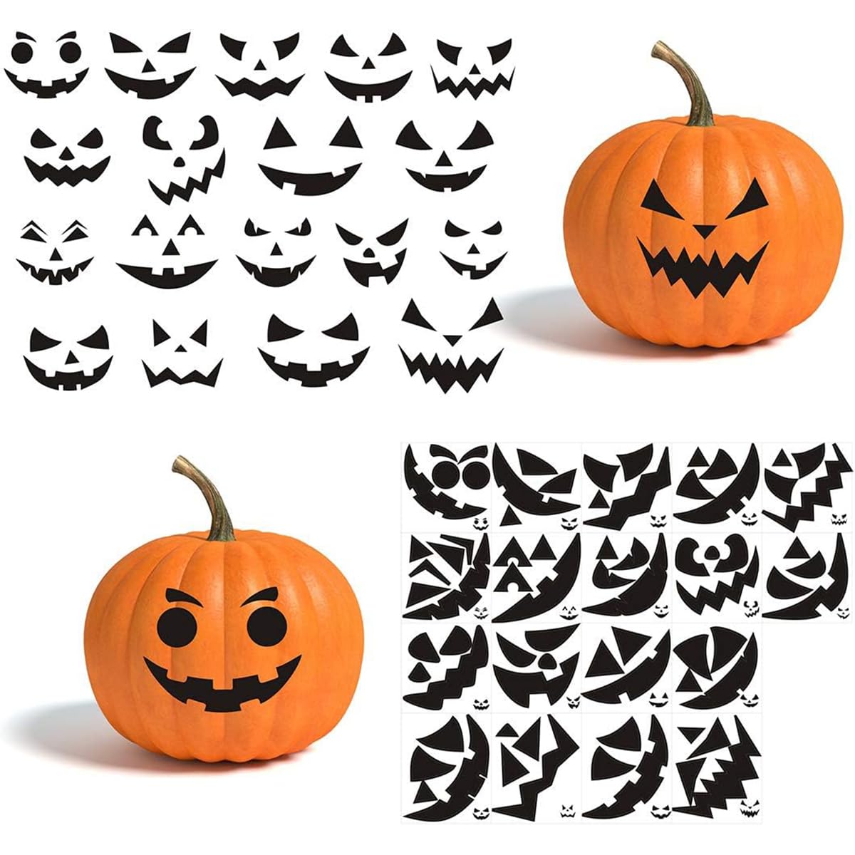 Gustum Pumpkin Decorating Stickers Kits Props Etching Pumpkin Template 18 Sheets Make Your Own Jack-O-Lantern Face Craft Decals Halloween Party Decorations Supplies Trick or Treat Party Favors