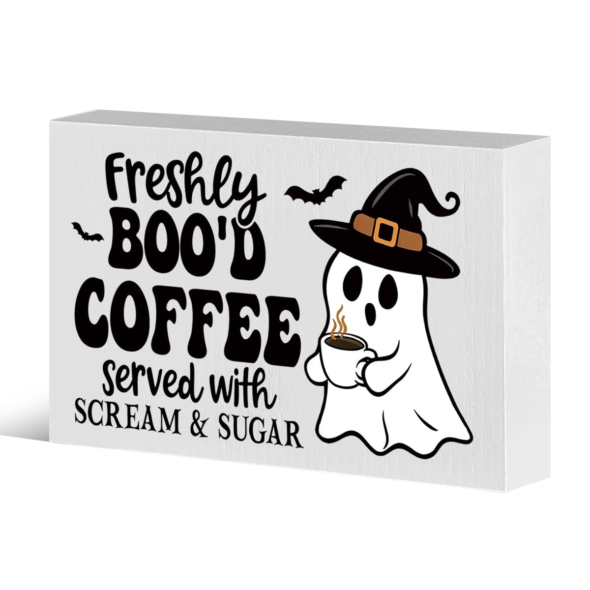 Halloween Gifts for Women Ghost Coffee Bar Wooden Sign Kitchen Decor