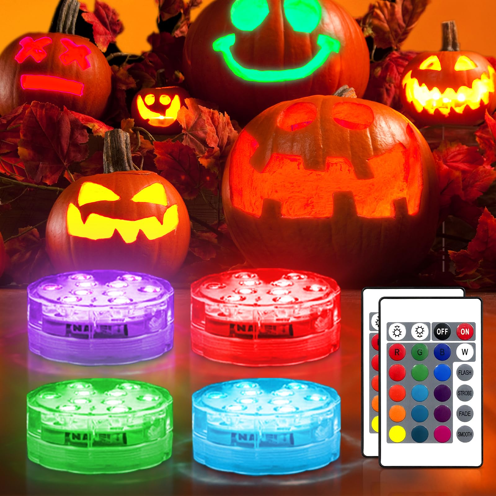 Pumpkin Lights, 16 Color Changing Jack O Lantern Lights, Battery Operated JackoLantern Lights for Pumpkins Halloween Party Outdoor Decor 4 Pack