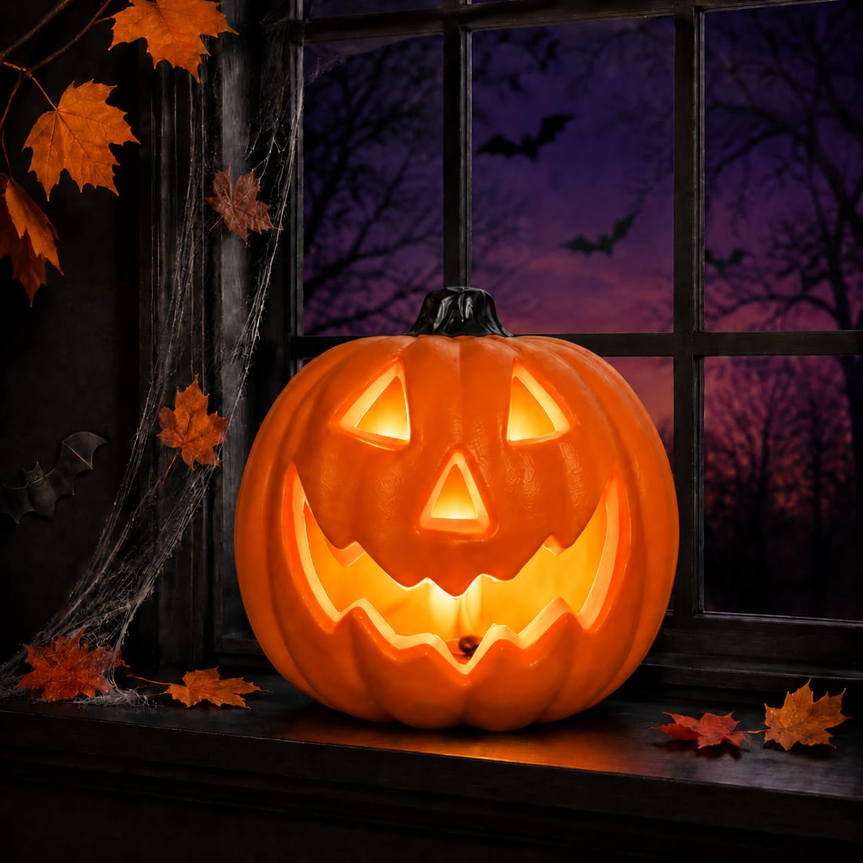 Halloween LED Jack-O-Lantern Lights, Pumpkin Decor Battery Operated Table Ornaments for Home Party Decor (1 Pack)