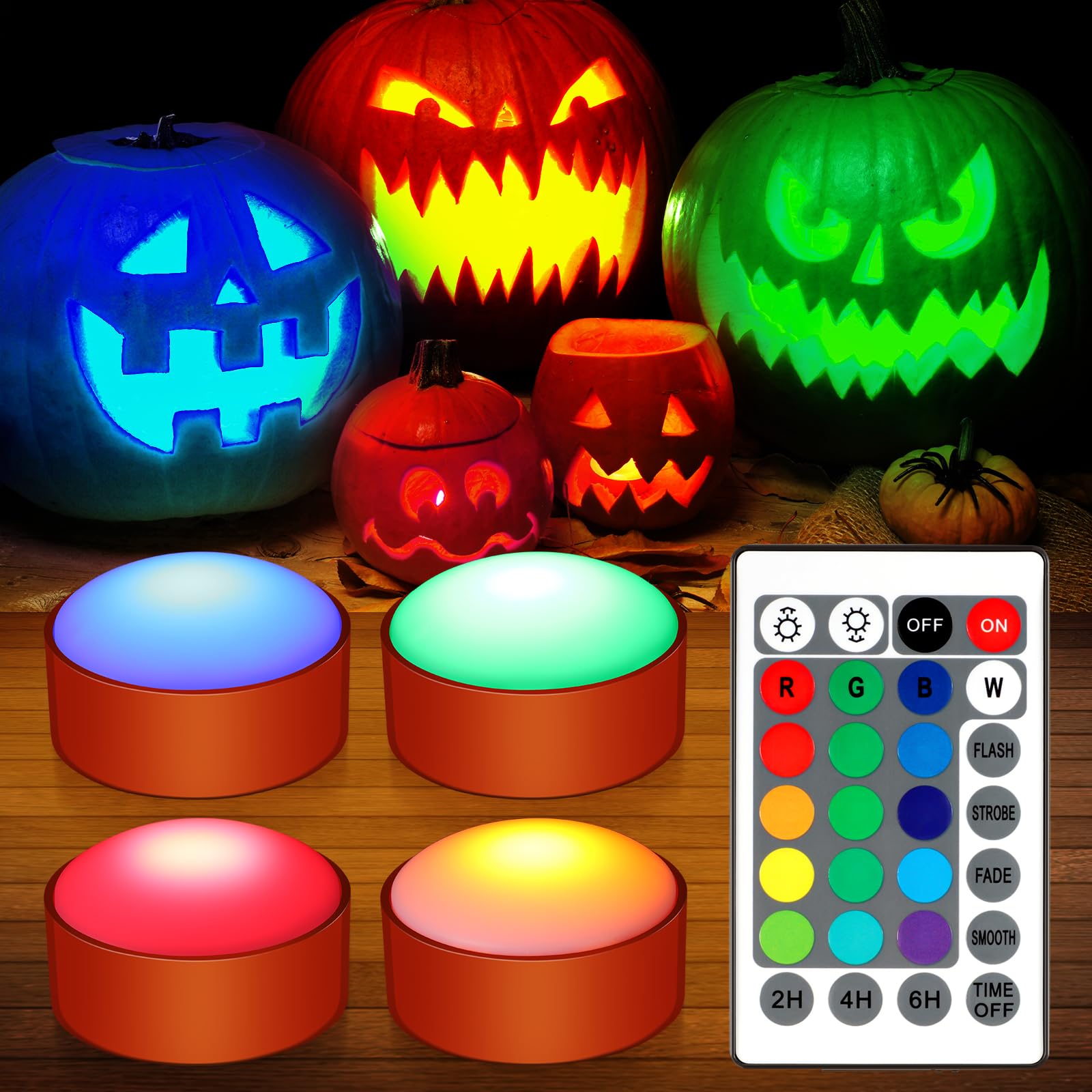 4 Pcs Halloween Jack-o-Lantern Pumpkin Lights with Timer, Orange