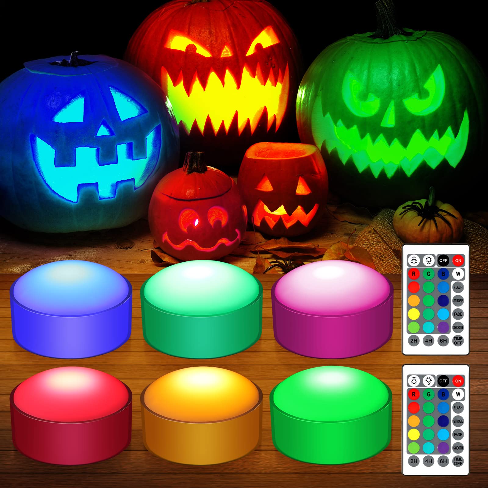 Tarpop 6 Pcs Halloween Jack O Lantern LED Pumpkin Lights with Remote Timers