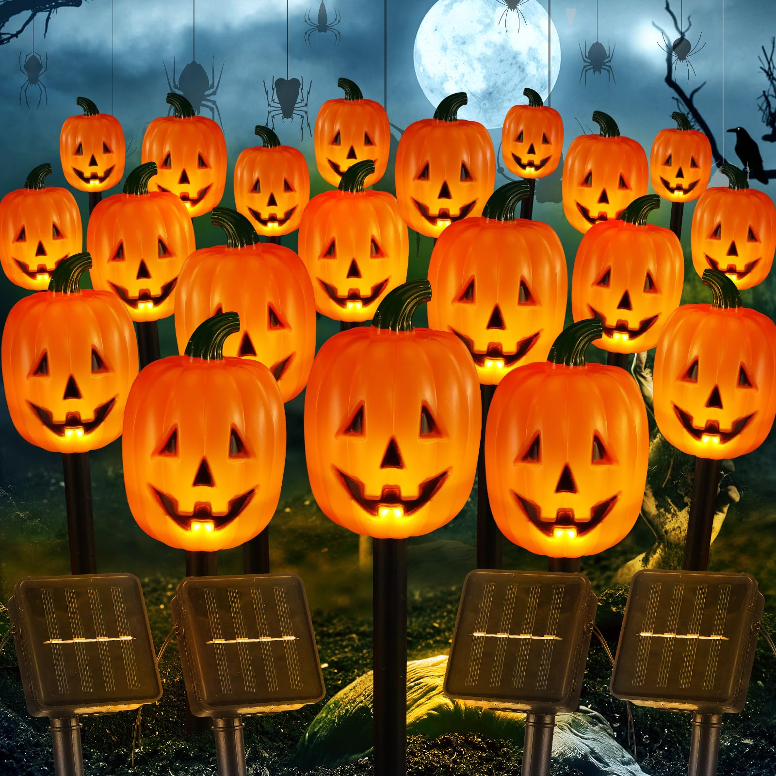 Retisee 20 Pcs Halloween Pumpkin Solar Lights Jack O Lantern Garden Stakes