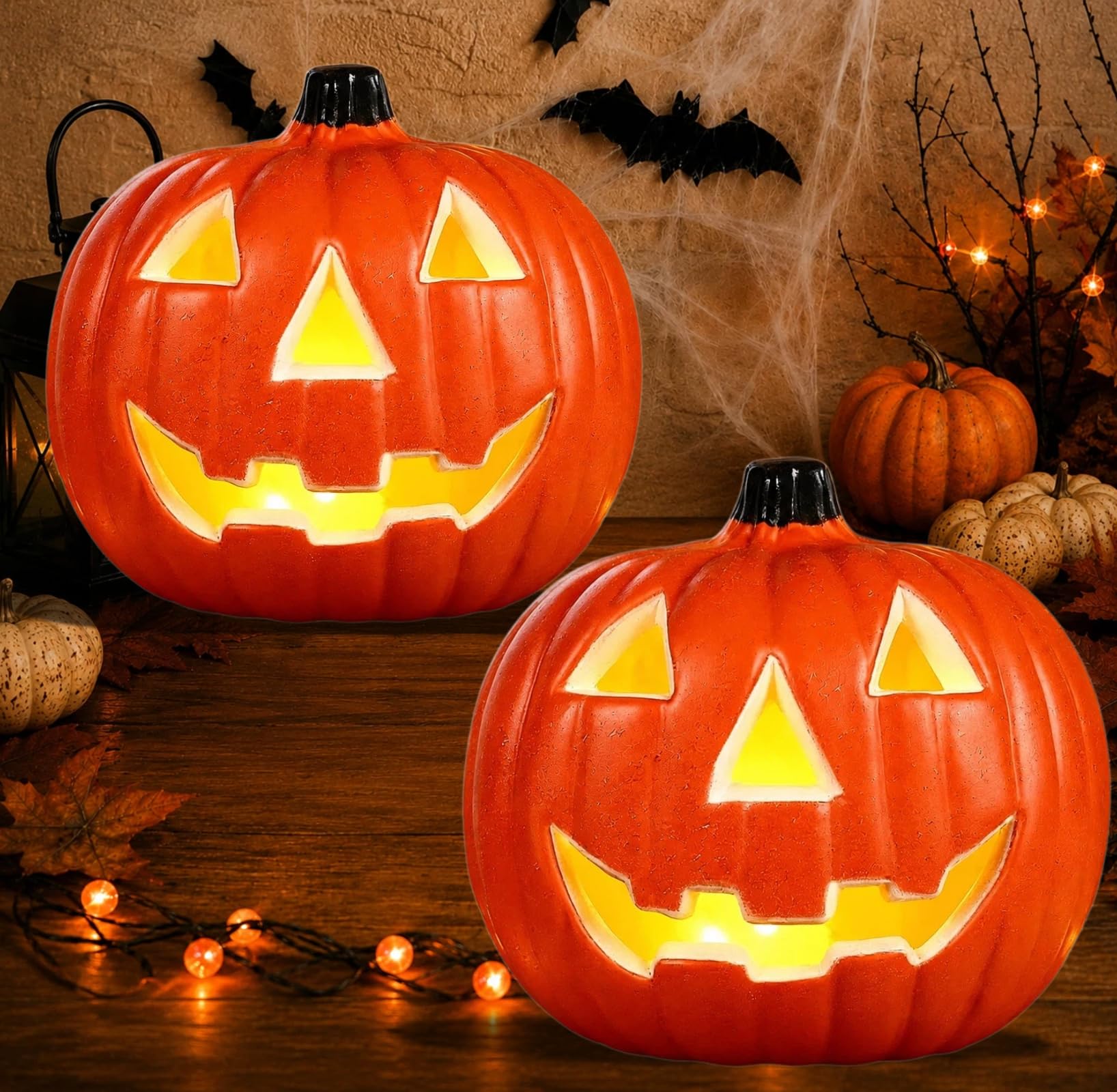 8 In Light Up Jack O Lantern, Halloween Spooky Face Light Up Pumpkins Decor