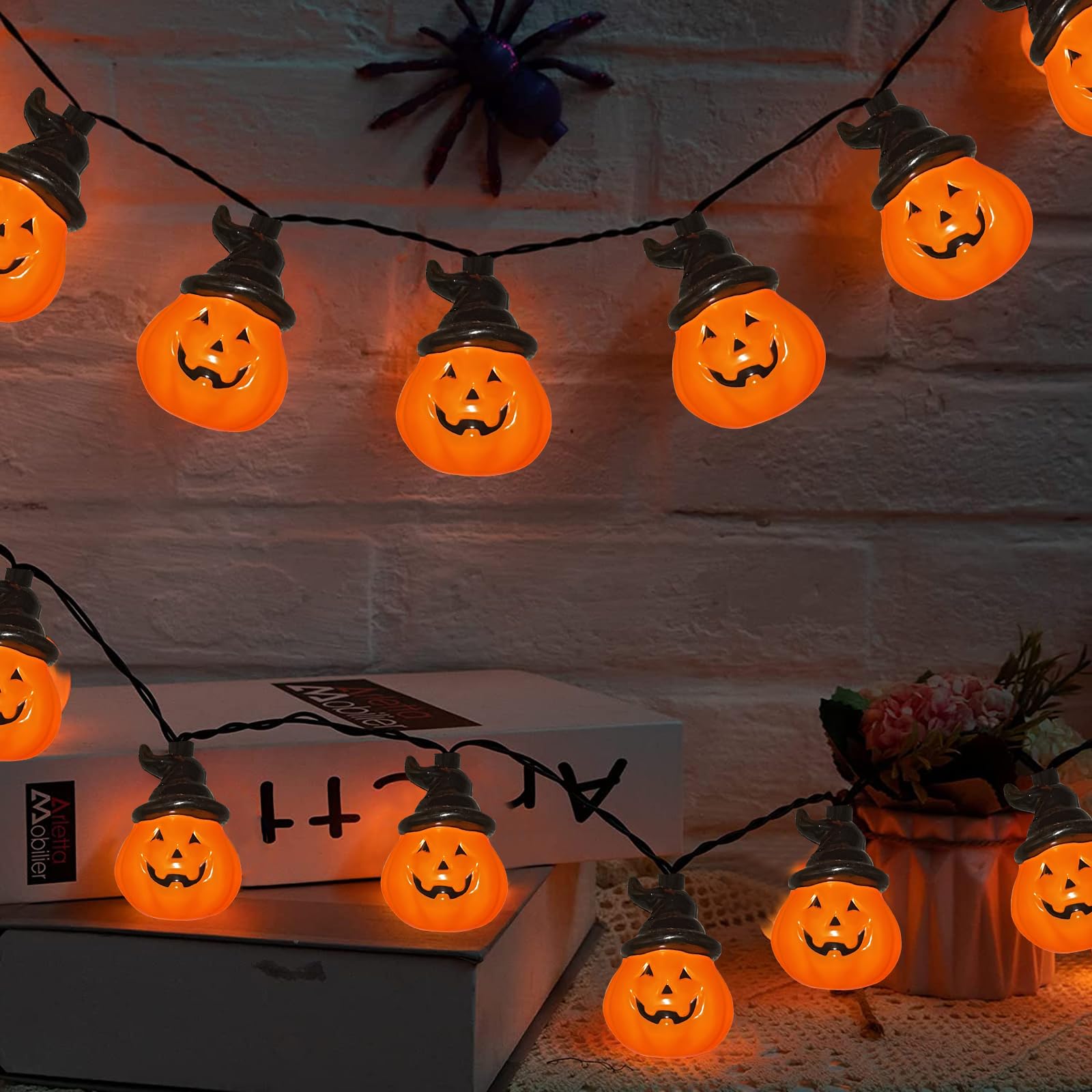 GOOTHY Halloween Pumpkin Hat String Lights, 8.5Ft Outdoor Halloween Decorations String Lights with 10 LED Jack-O-Lantern Light, Plug in Hooded Pumpkin Lights for Indoor Window Patio House Party Decor
