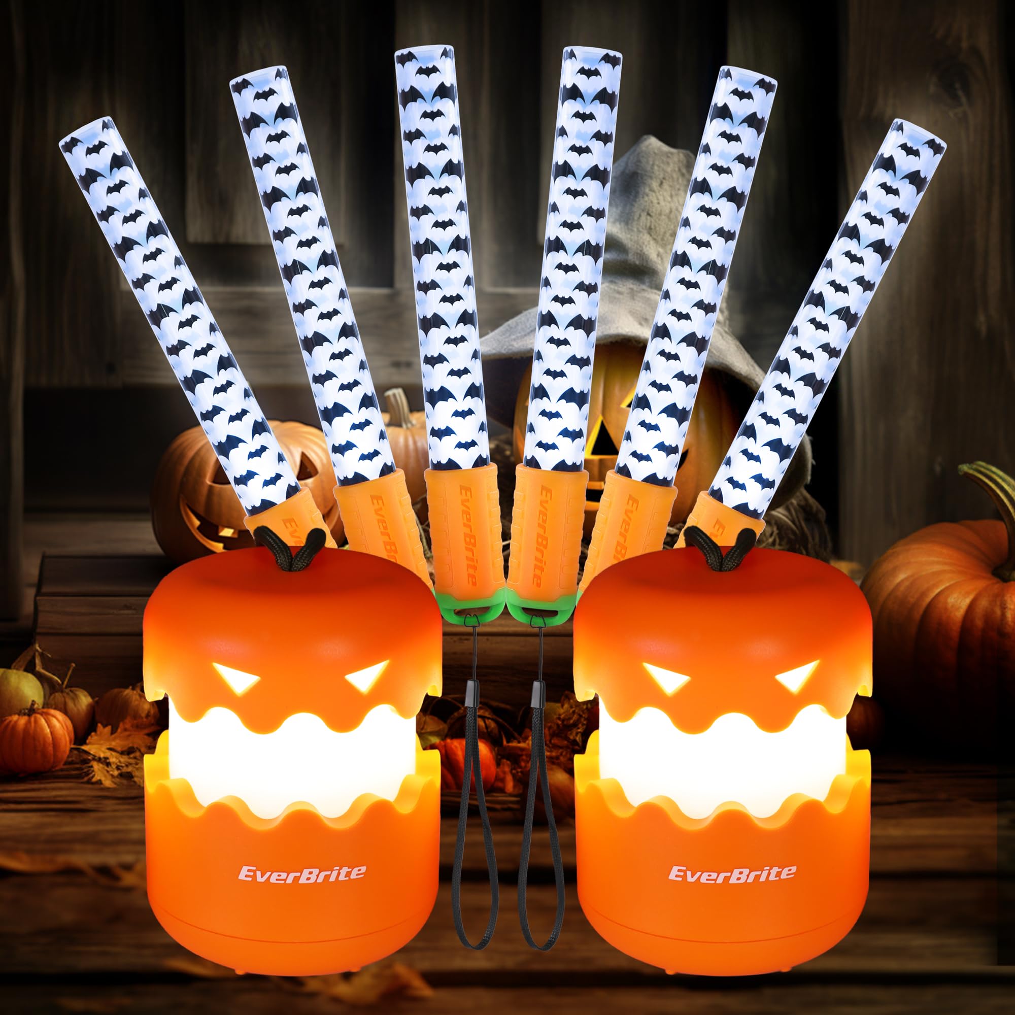 EverBrite Halloween Collapsible Pumpkin Lantern and Bat Glow Stick Set