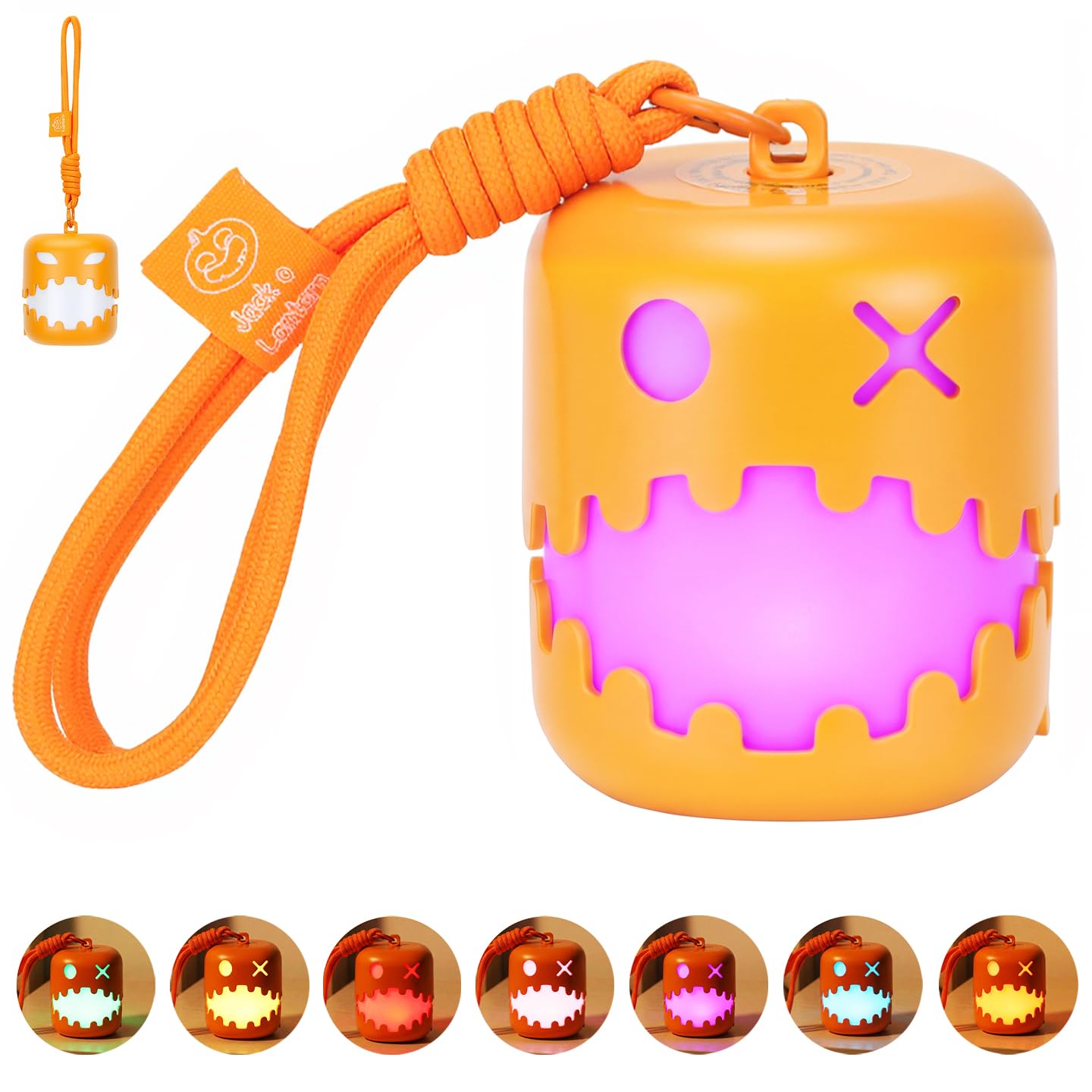 Foluu Halloween Jack-O-Lantern Pull String Night Light, Rechargeable Type-C Portable Pumpkin Lamp, 7-Color & Warm White LED, Cute Decor for Bedroom Camping, Holiday Gift for Women Girls Friends