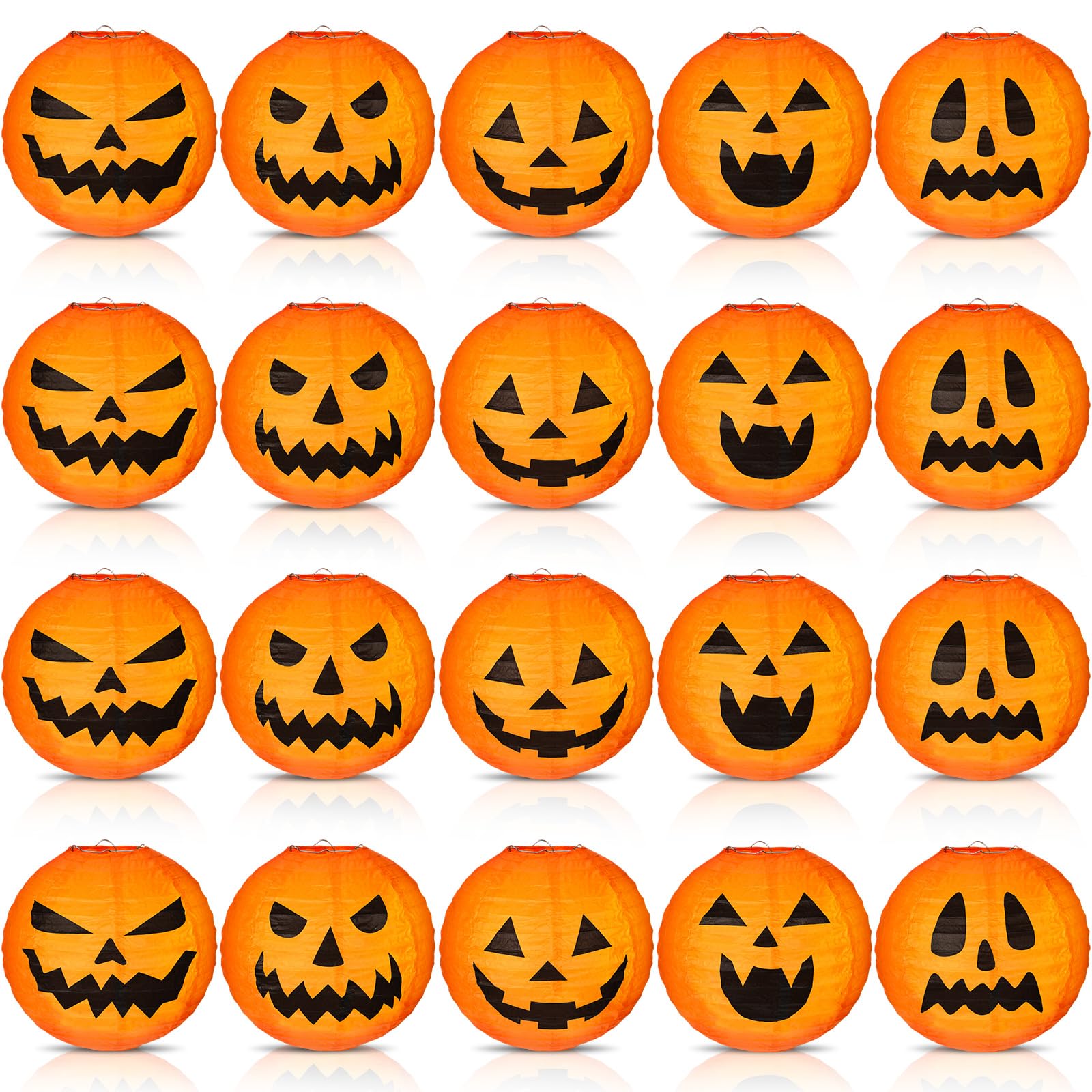 Retisee 20 Pcs 8 Inch Halloween Pumpkin Paper Lanterns Jack O Lantern