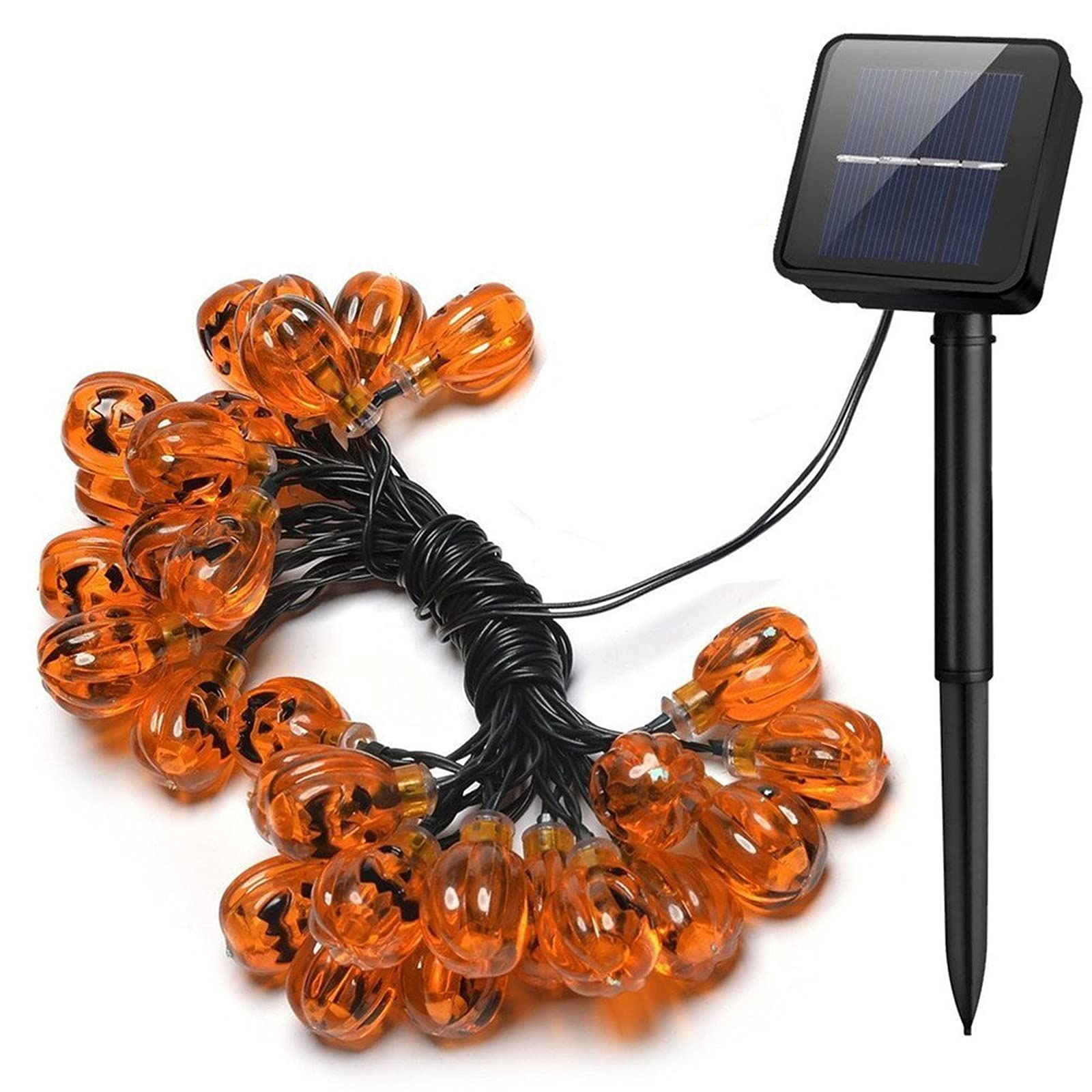 YBB Solar Pumpkin String Lights, Waterproof Halloween Decoration String Lights, 20 LED Lights 8 Modes Jack-O-Lantern for Outdoor, Home, Patio, Garden (5m/16ft- Warm White)