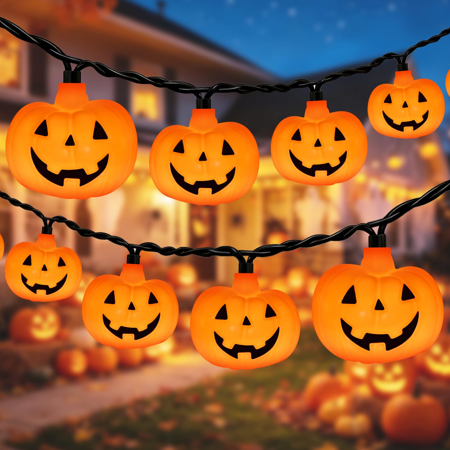 12Ft Halloween String Lights Plug in with 20 LED Pumpkin Lantern Lights, Novelty Jack O Lantern Lights LED Pumpkin Lights String Waterproof for Home Yard Party Indoor Outdoor Halloween Decor, 0.07W