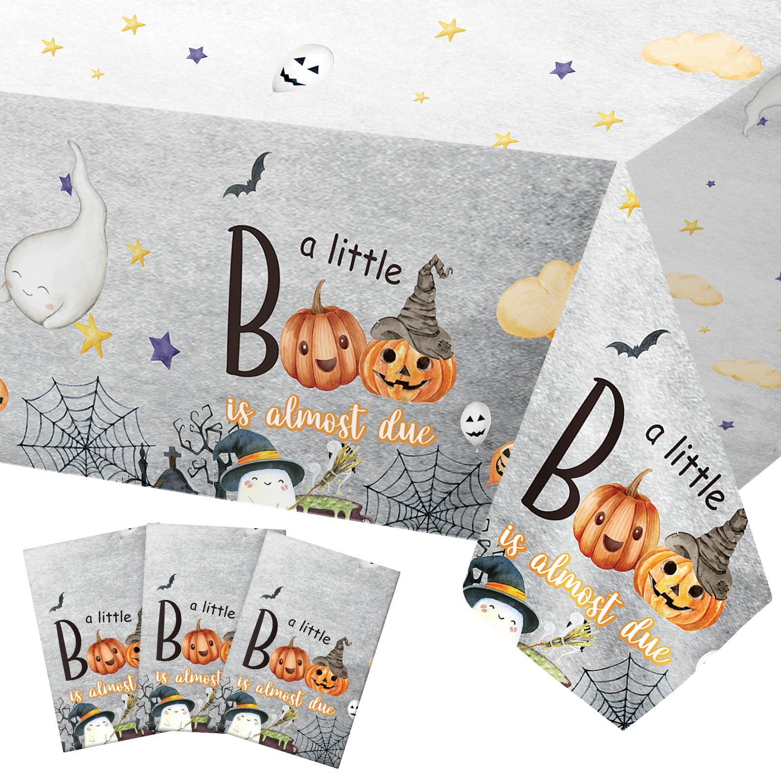 Oudain 3 Pcs A Little Boo is Almost Due Baby Shower Halloween Tablecloths