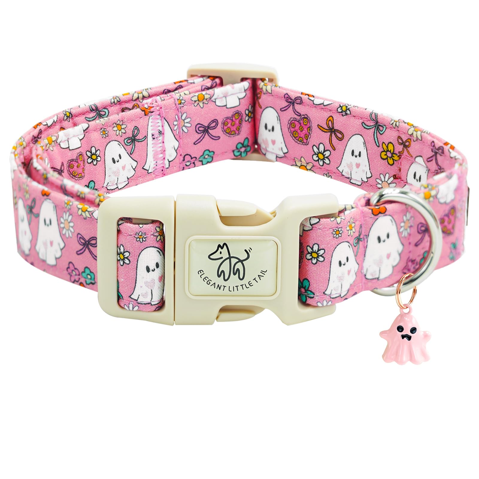 Elegant little tail Halloween Dog Collar, Pink Ghost Pattern Pet Collars