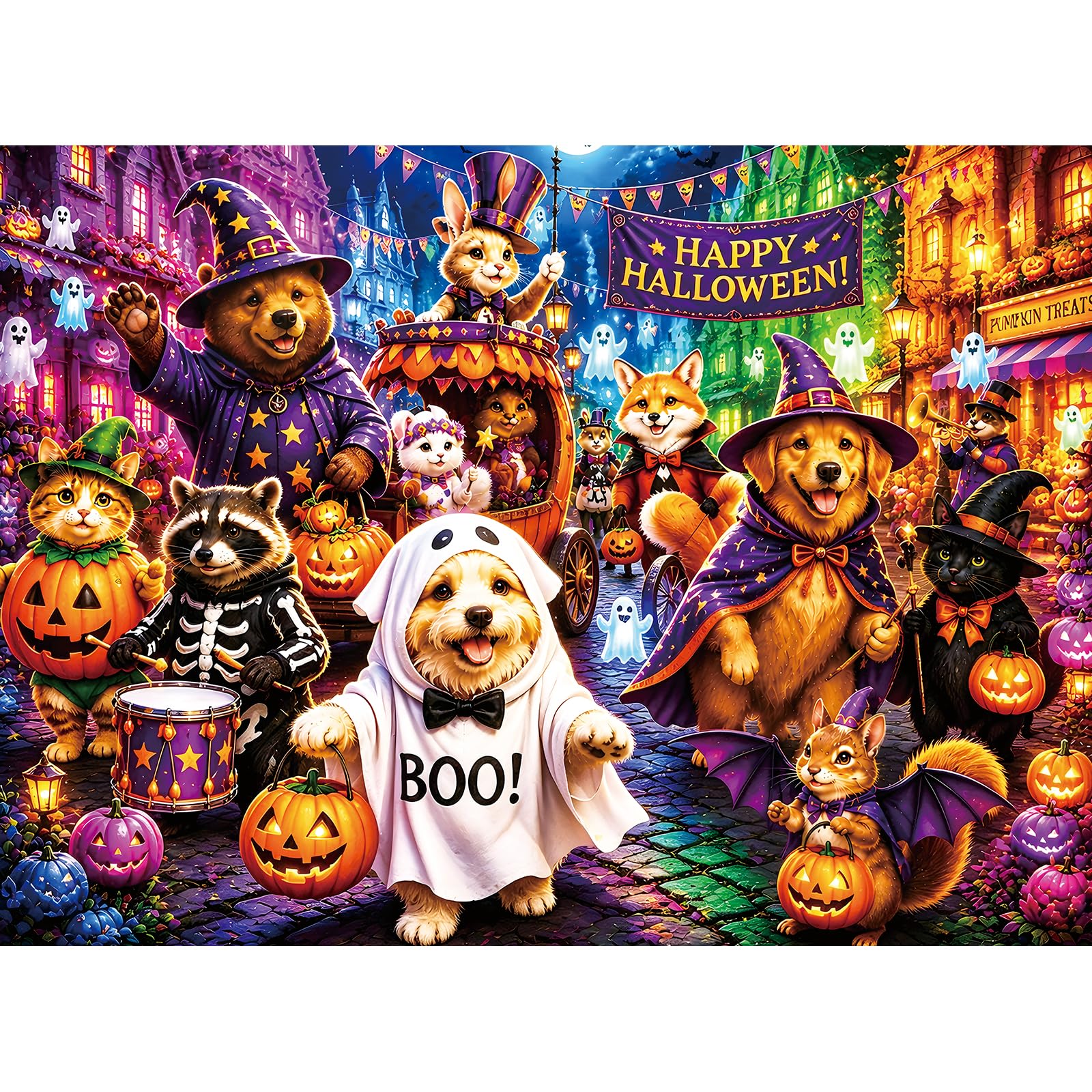 500 Piece Halloween Puzzle, Pumpkin Town Ghosts & Candy Fantasy Scene