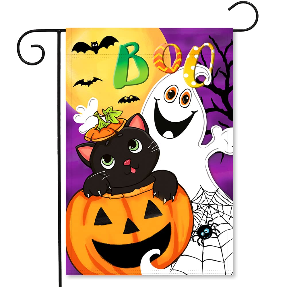 Halloween Boo Garden Flag 12x18 Inch Double Sided | Ghost Home Decoration, Jack O'Lantern Colorful Cute Yard Flag Outdoor Decoration