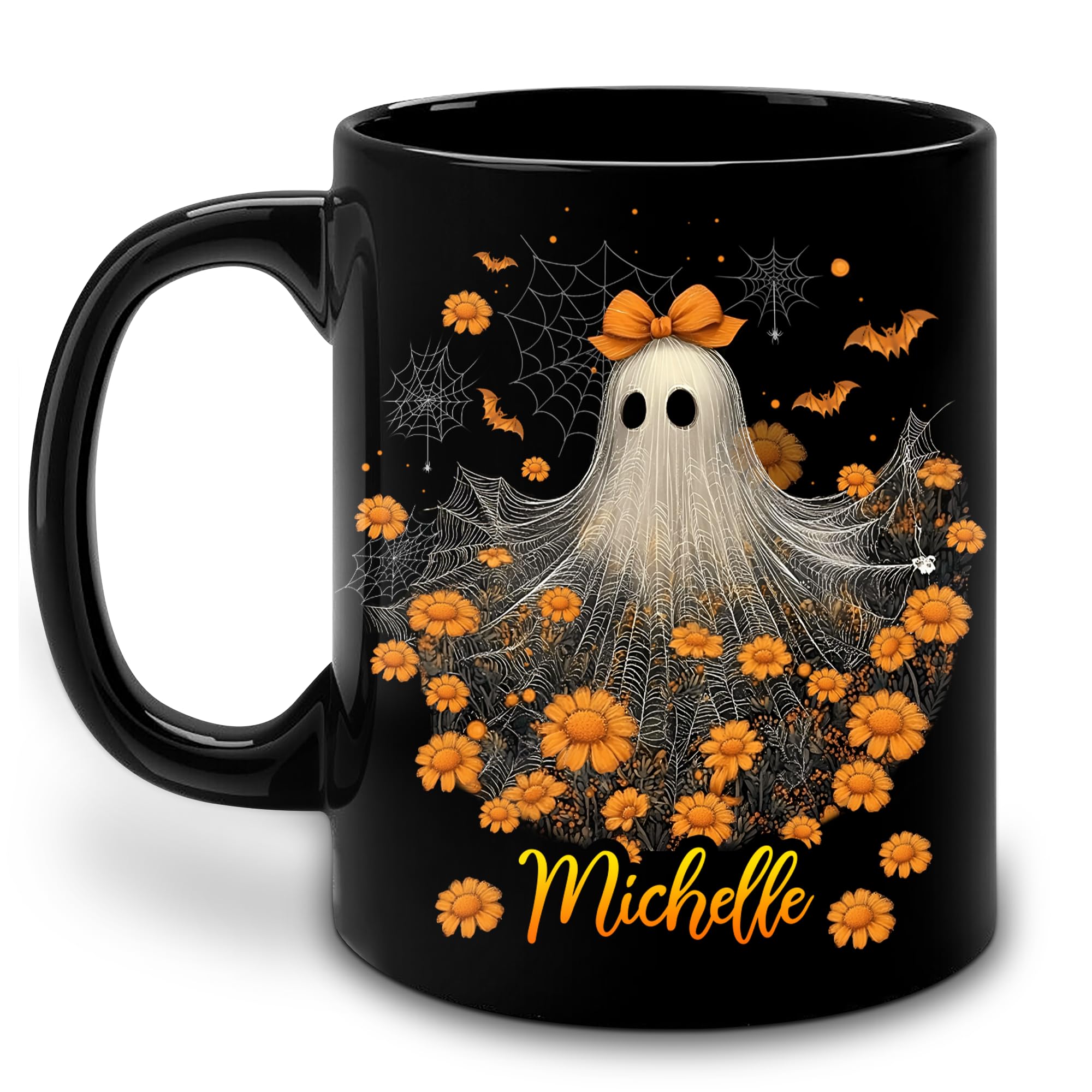 Hyturtle Personalized Halloween Ghost Mug - Cute Ghost Gift For Women - Halloween Boo For Lovers Girls - Spooky Season Pumpkin Present For Her Decor - Custom Name Coffee Cup Ceramic Mug 11 Oz 15 Oz