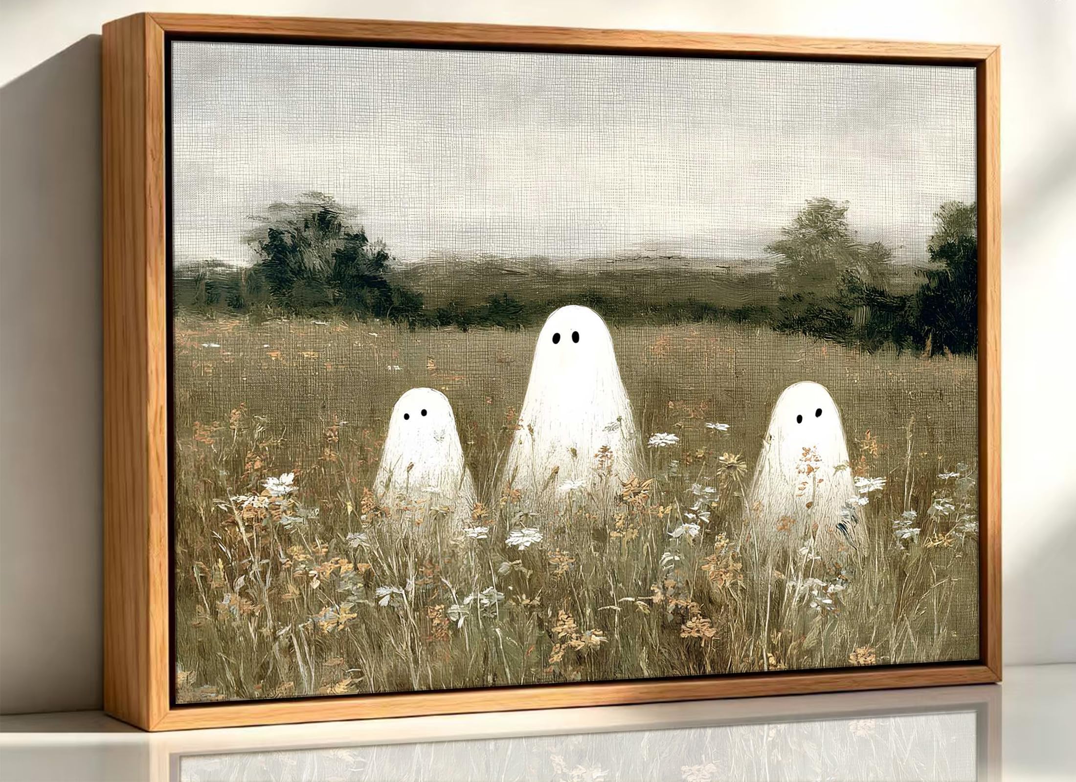 Framed-Halloween Ghost Canvas Wall Art-12x16in