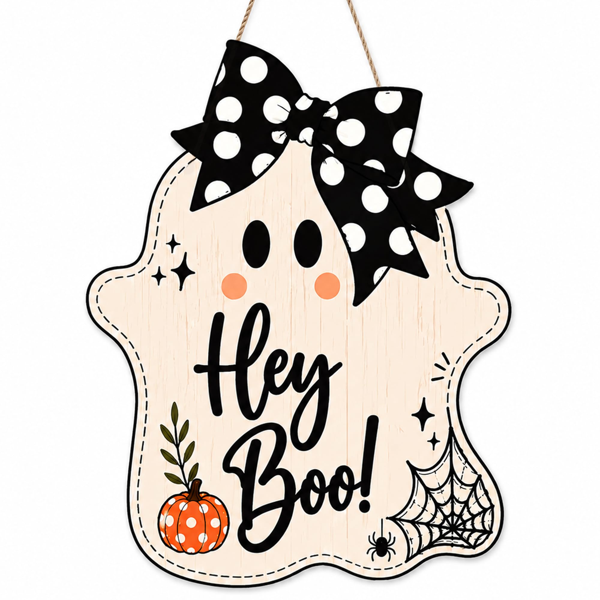 Halloween Party Decorations - Hey Boo Wooden Ghost Sign for Front Door
