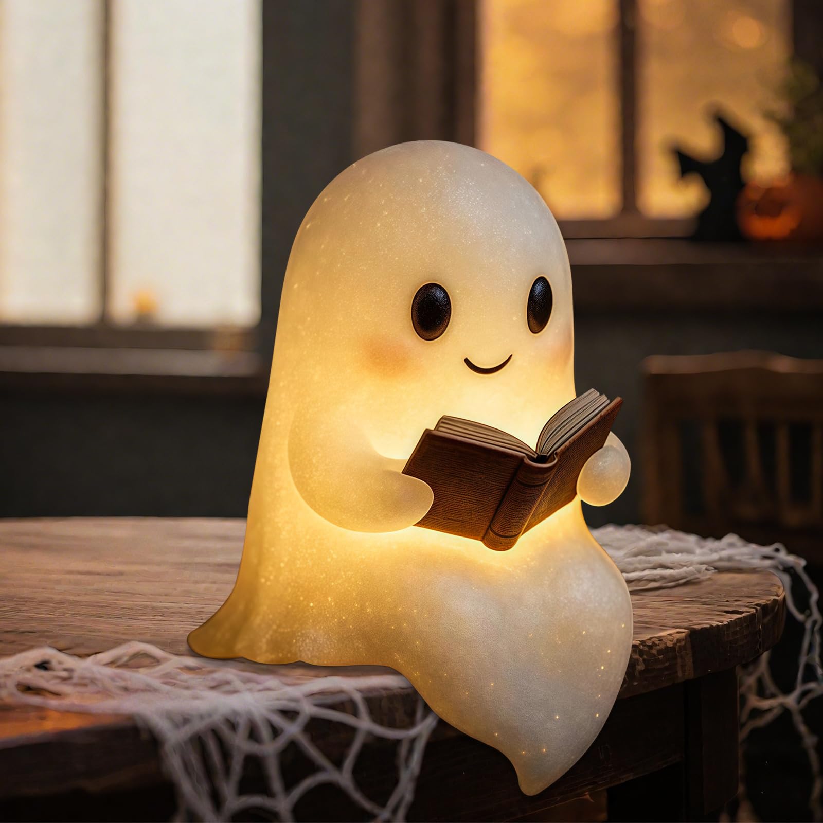 QETRABONE Halloween Ghost Reading Book Lamp, Funny Ghost Figurine Statue