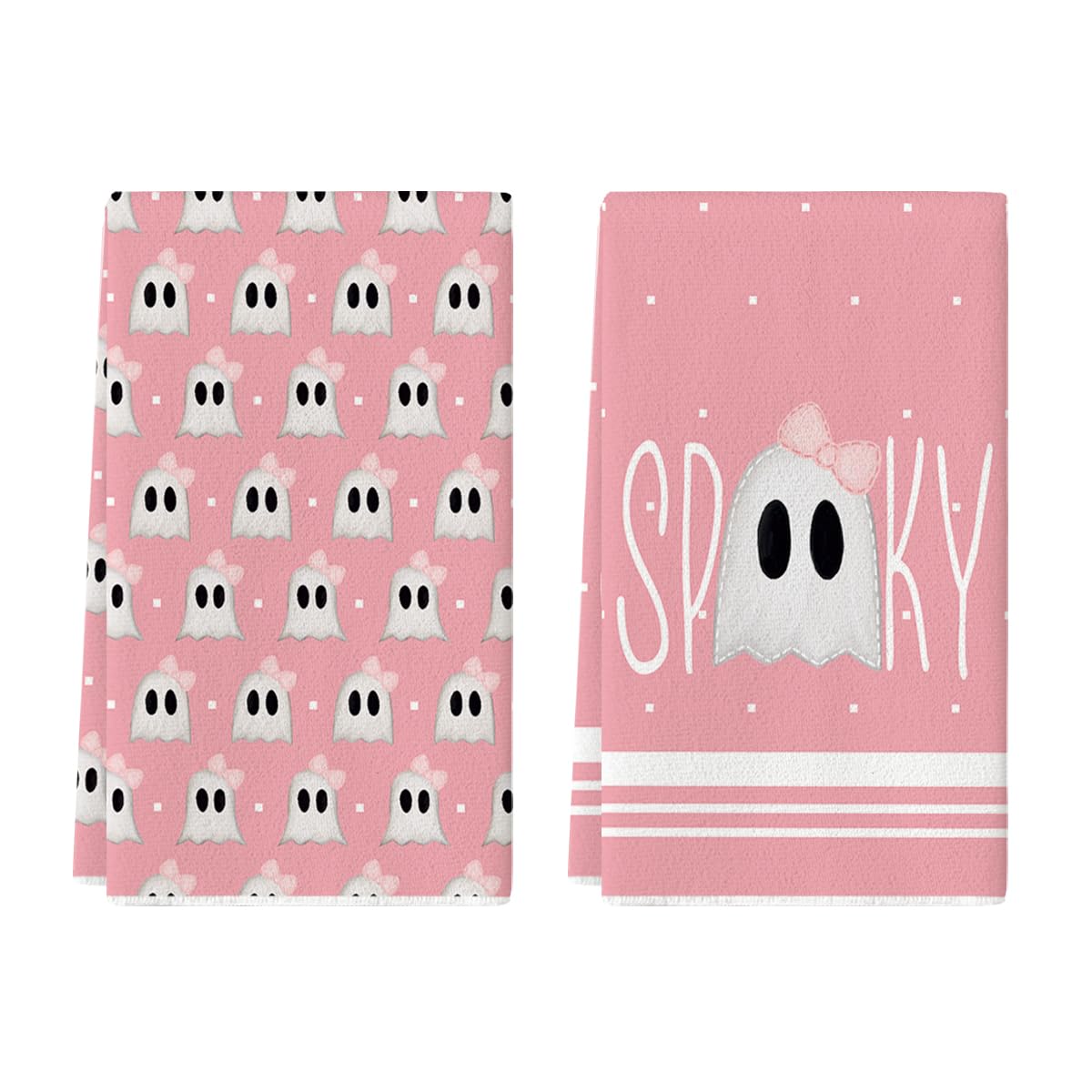 Artoid Mode Pink Ghost Halloween Kitchen Towels Set of 2 18x26 Inch