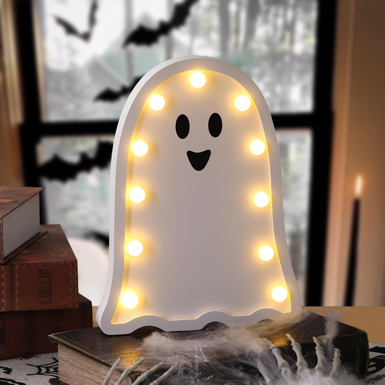 Halloween Decorations-Light Up Wooden Ghost-Handmade Ghost with Light | Halloween Decor Home Kitchen Mantel Tabletop Windowsill