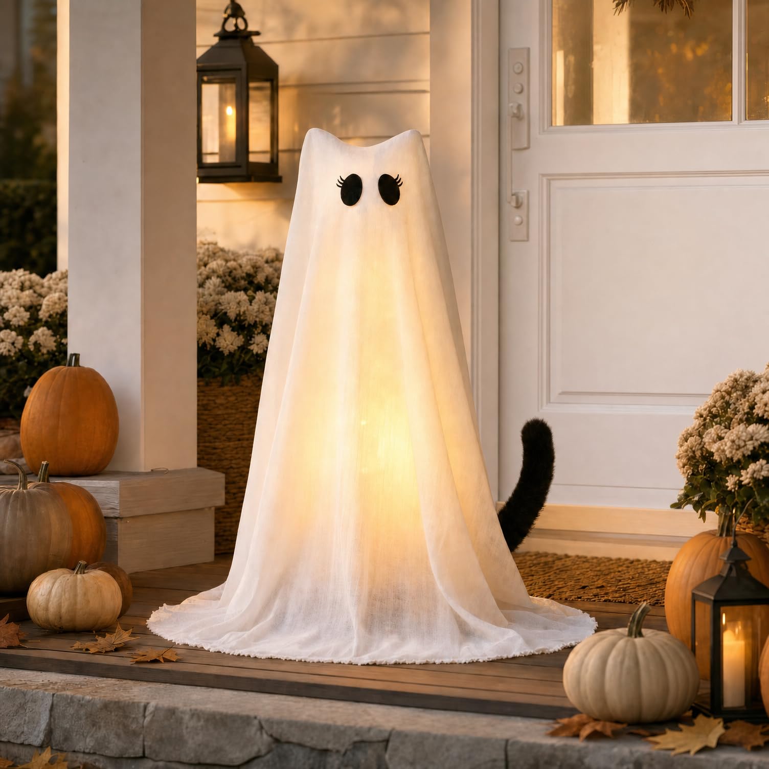 Halloween Ghost Decorations-2.2FT Cute Lighted Ghost Cat